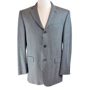 BURBERRY Gray Black Check Plaid Blazer Sports Coat Sz 40 Reg‎ Wool Silk Jacket